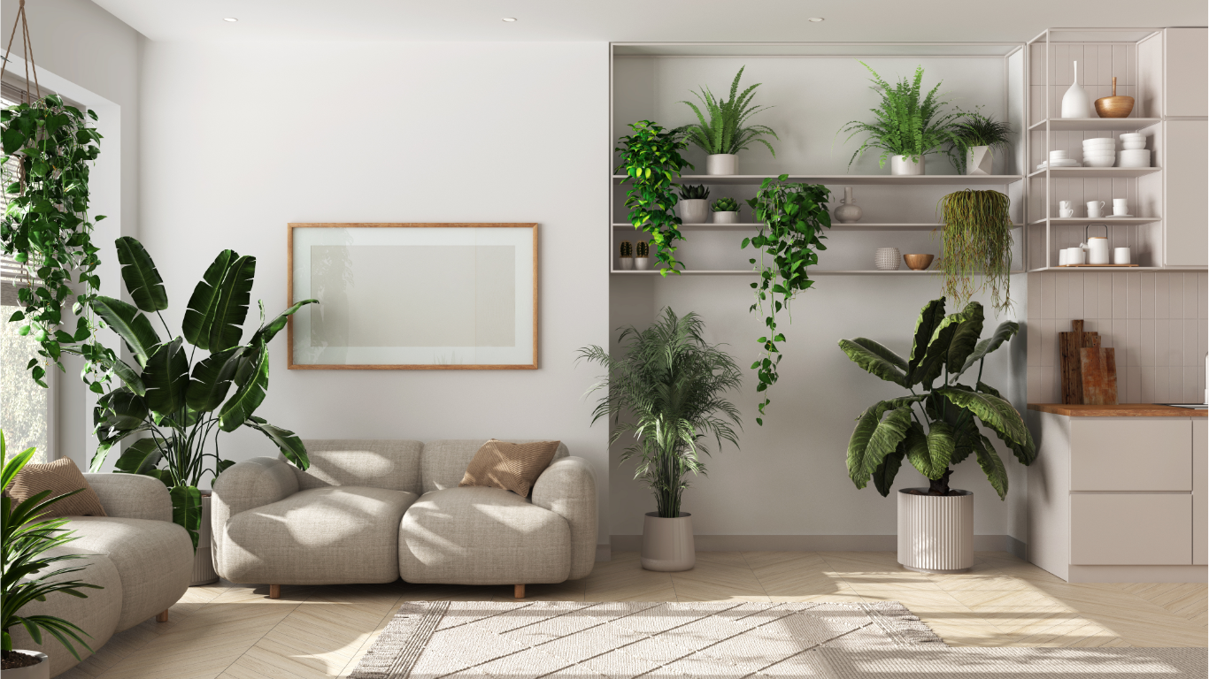 Living Room with several plants to make an Indoor Vertical Garden