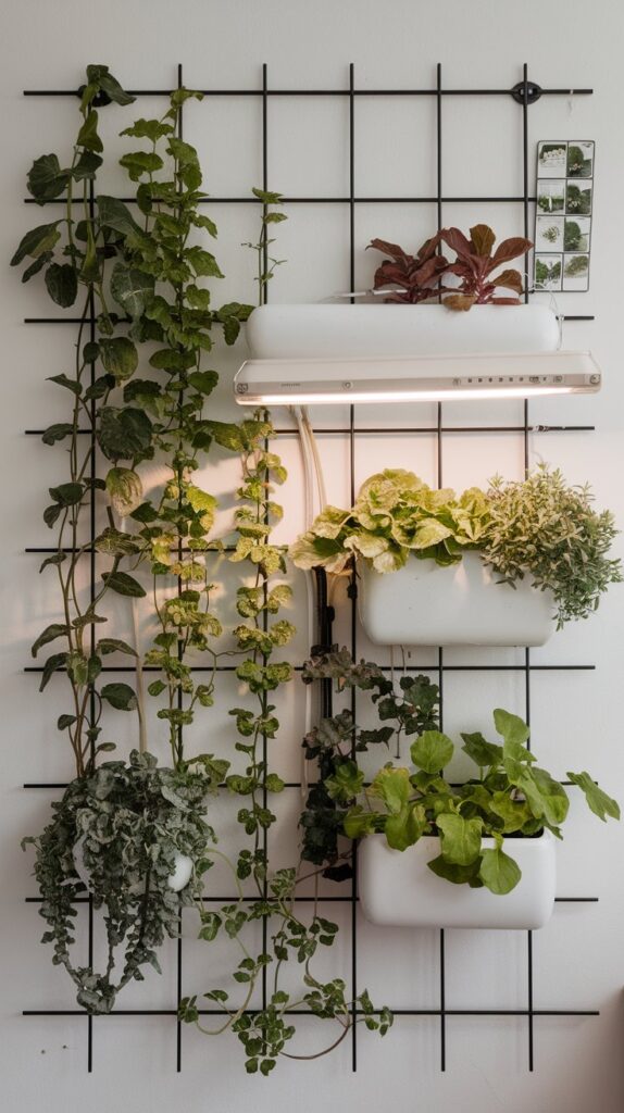 A trellis or support structure for an indoor vertical garden